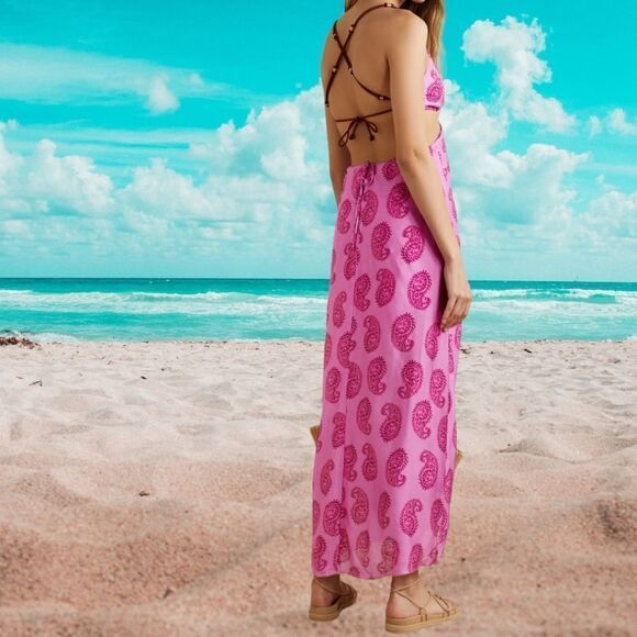 NWT VIX Leelah Cutout Open Back Paisley Dress M - Picture 7 of 13